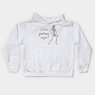 Friendly skeleton: A little pestilence, anyone? (dark text) Kids Hoodie